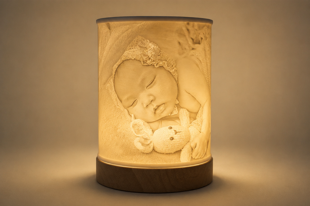 Lámpara litofanía personalizada con base de madera 10x20cm