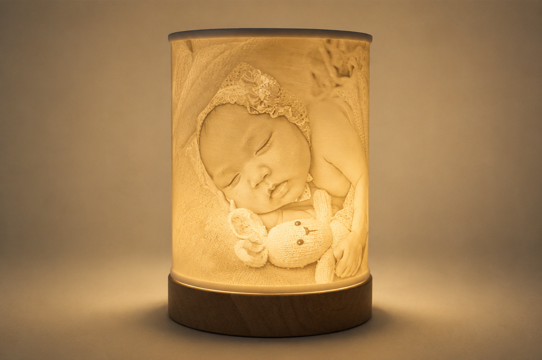 Lámpara litofanía personalizada con base de madera 10x20cm