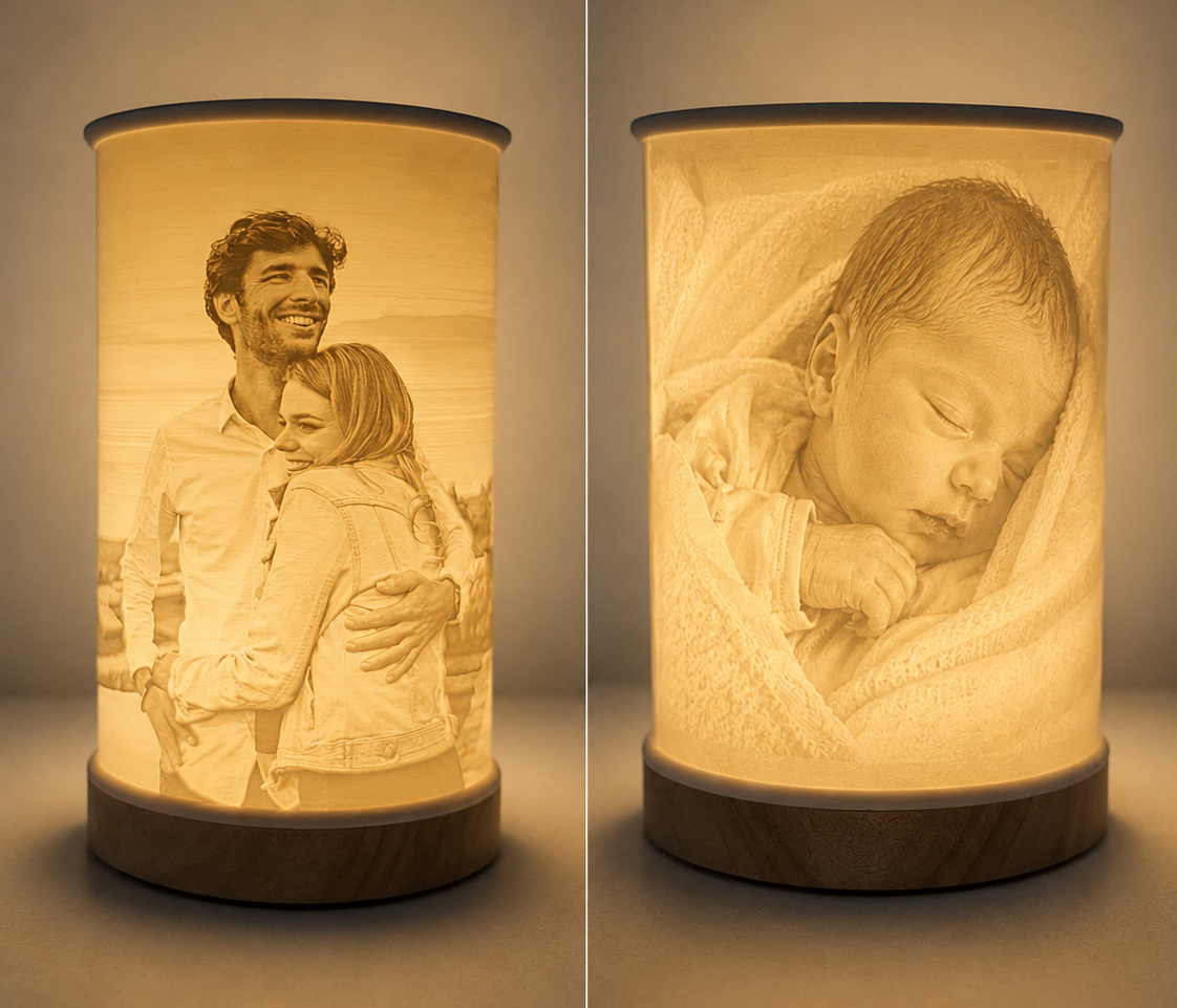 Lámpara litofanía personalizada con base de madera 10x20cm