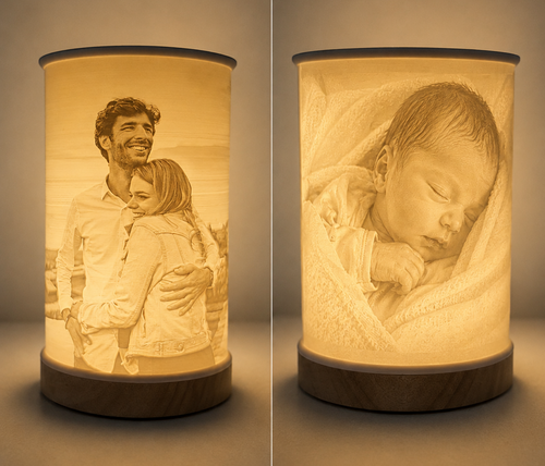Lámpara litofanía personalizada con base de madera 10x20cm